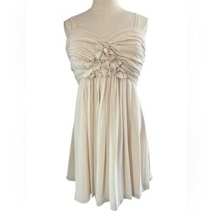 Bill Levkoff Nude/Cream Fit Flare Chiffon Dress w/Pleats & Floral Detail Size 16